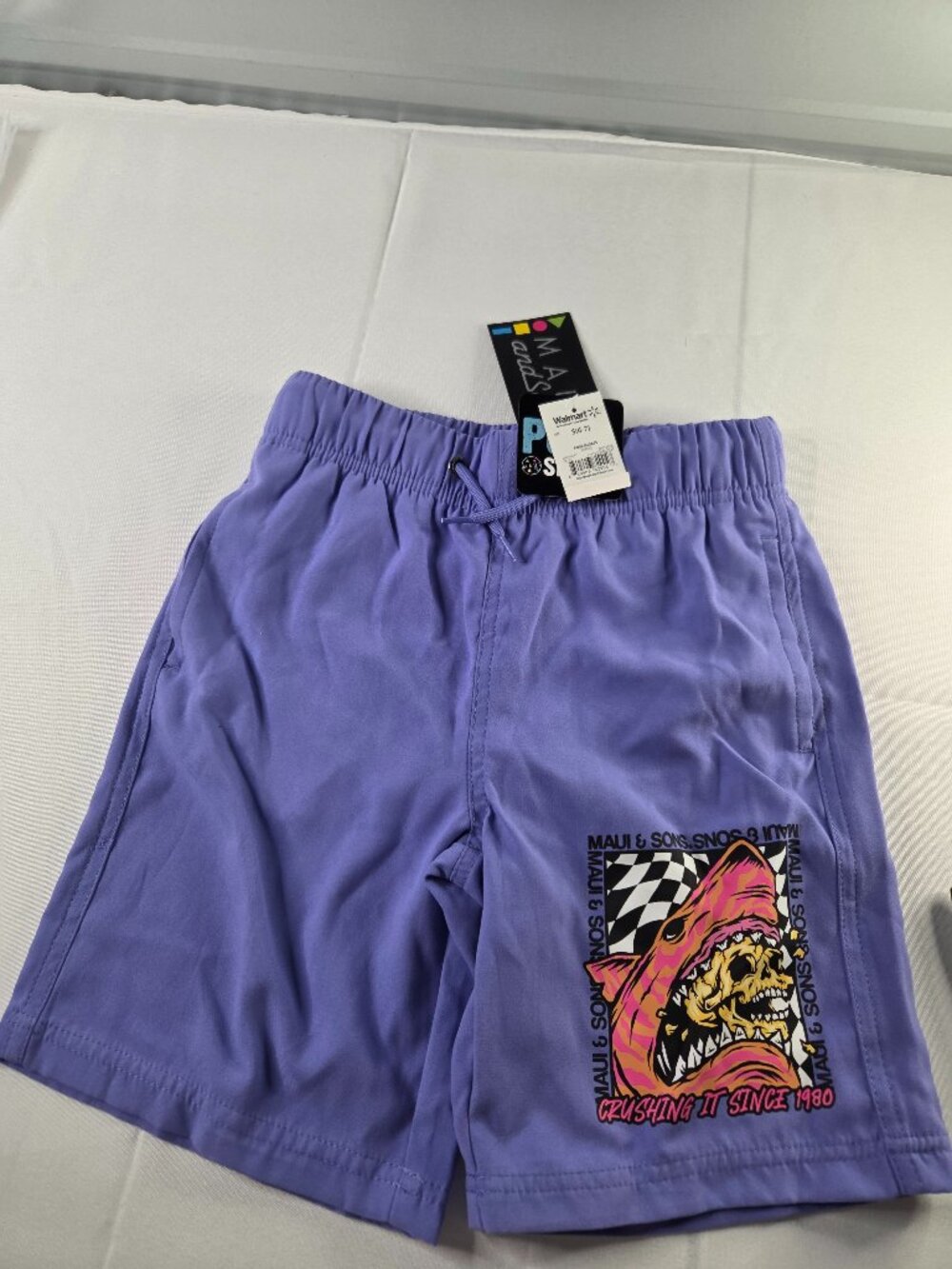 Maui & Sons Crusher Swim Trunks Boys S 6/7 Purple Graphic Board Shorts NWT
